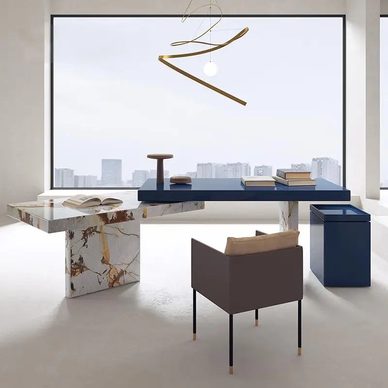 Bureau sur mesure en marbre style italien minimaliste – Pierre engineered anti-rayures, bureau et salle d'étude luxe