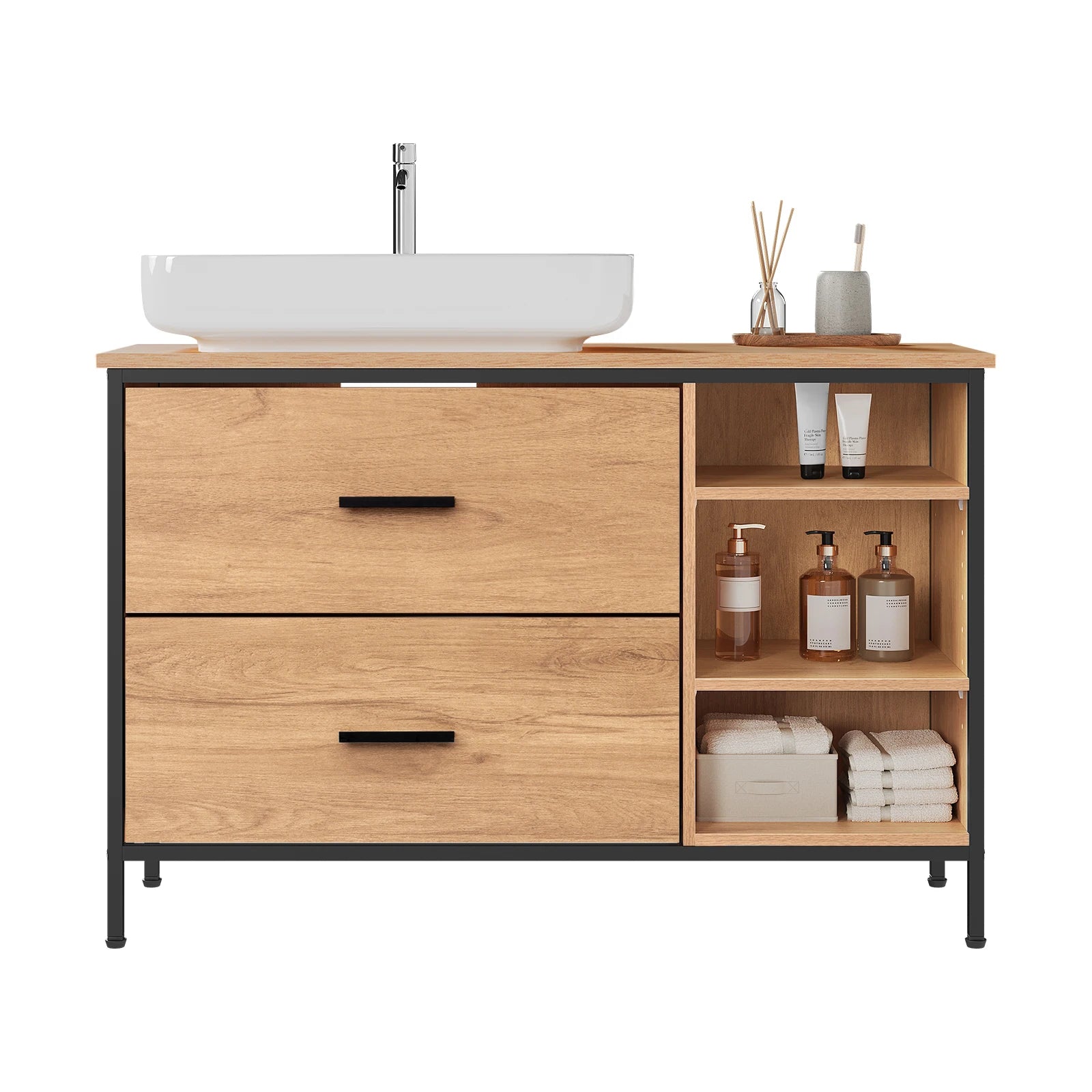Meuble sous-lavabo Eugad avec 2 tiroirs et 3 compartiments – 90x60x30 cm, salle de bain