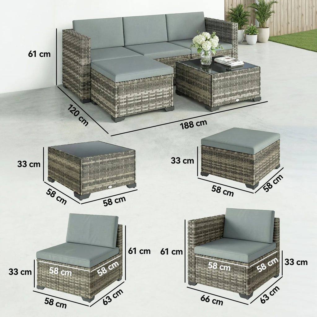 Salon de jardin Outsunny en rotin 5 pièces avec coussins – Mobilier extérieur terrasse et jardin