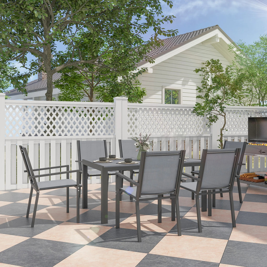 Ensemble table et chaises de jardin Outsunny – Chaises empilables, cadre acier, gris clair, terrasse et patio